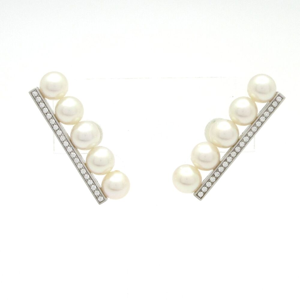 Tasaki Balance Plus Earrings 18K White Gold Cream Diamond Akoya Pearl